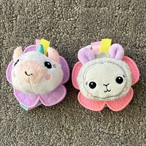 Adorable Plush Animal Baby Wrist Rattles - Lavender and Pink